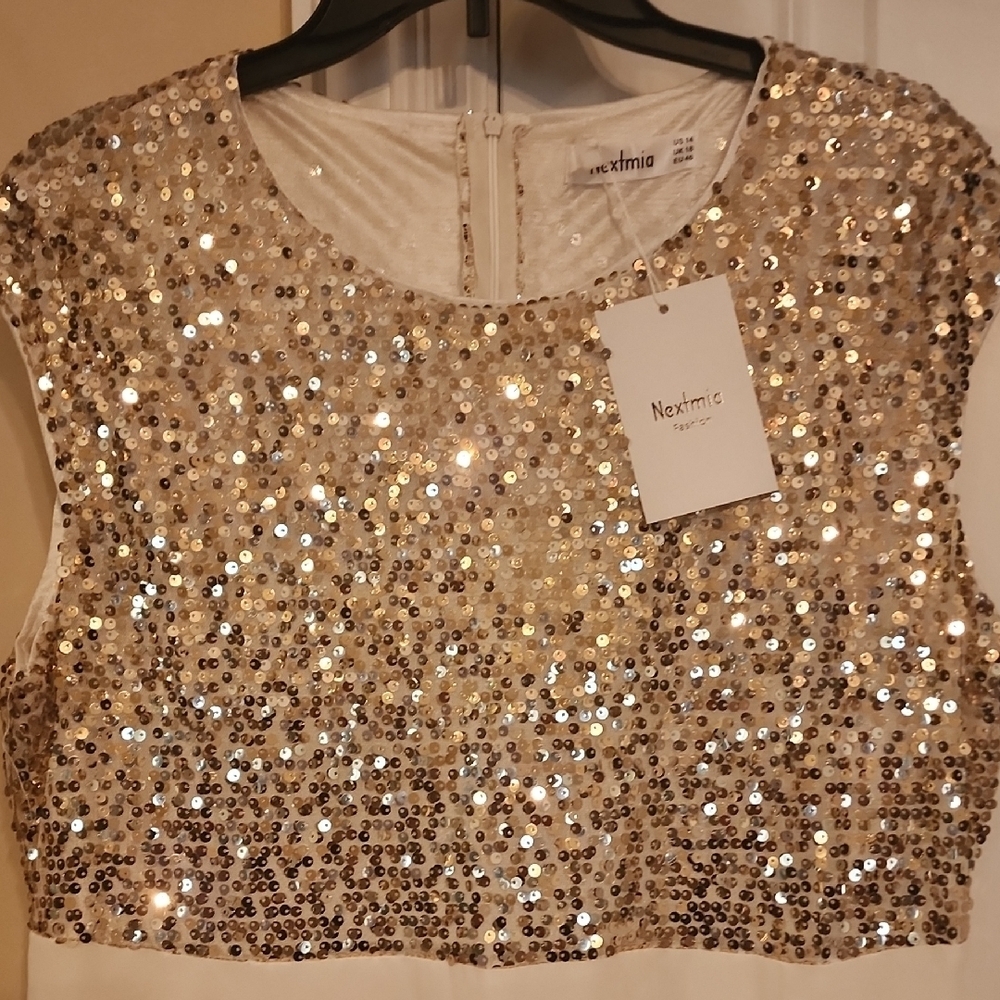 NWT Elegant White & Gold Sequin Dress – Formal / Cocktail - Picture 2 of 5